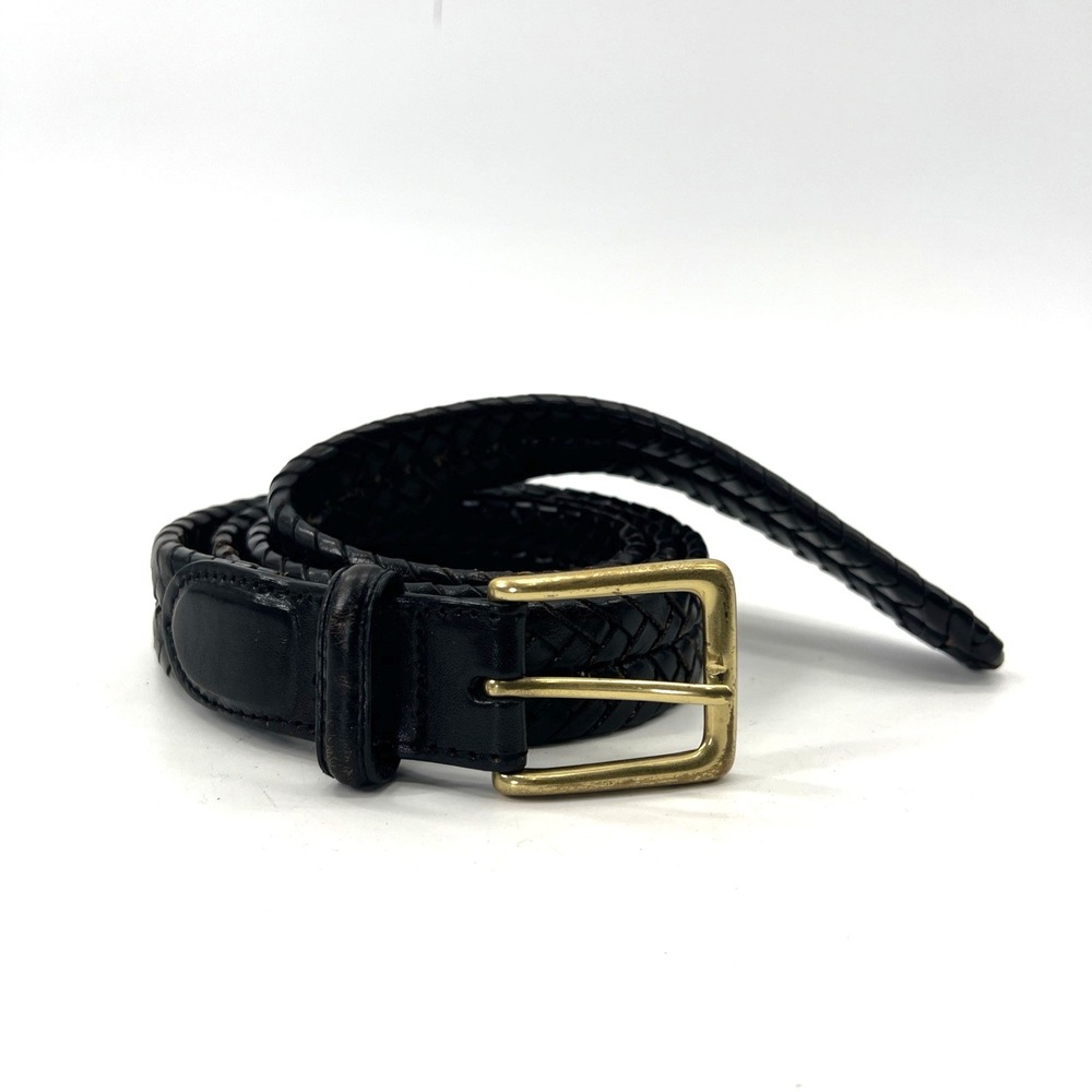 Brighton Mens 44 Braided Leather Belt Black Gold Woven Vintage
